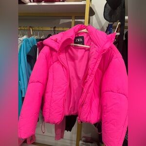 Zara Neon Pink size Small puff rain jacket